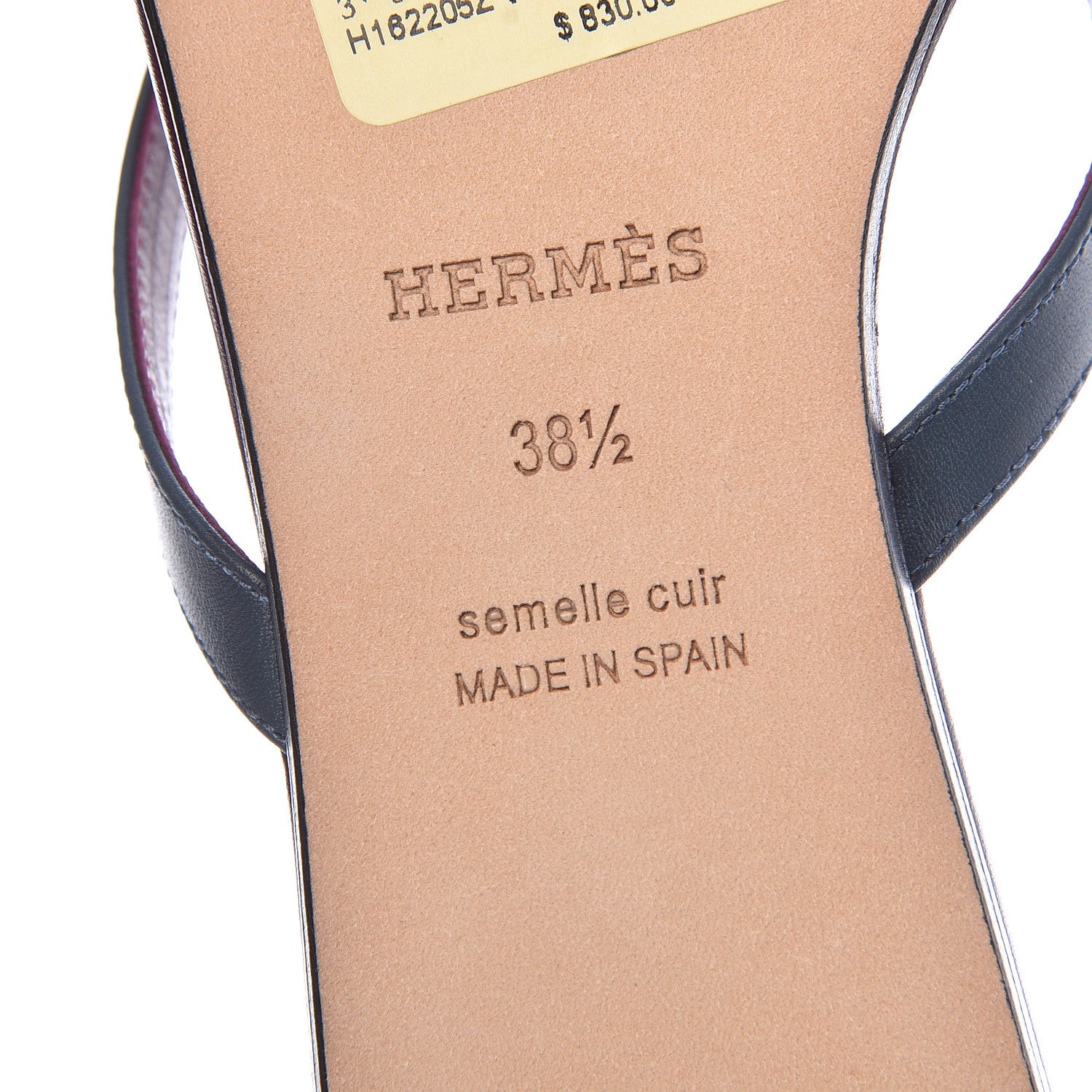 Hermes Nappa Calfskin Corfou Sandals 38.5 Bleu Ardoise Bordeaux 8 of 10