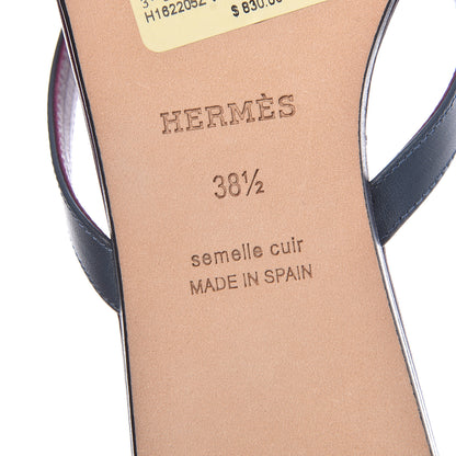 Hermes Nappa Calfskin Corfou Sandals 38.5 Bleu Ardoise Bordeaux 8 of 10