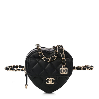 Chanel Lambskin Quilted CC In Love Heart Waist Belt Bag With Chain Black 1 of 9