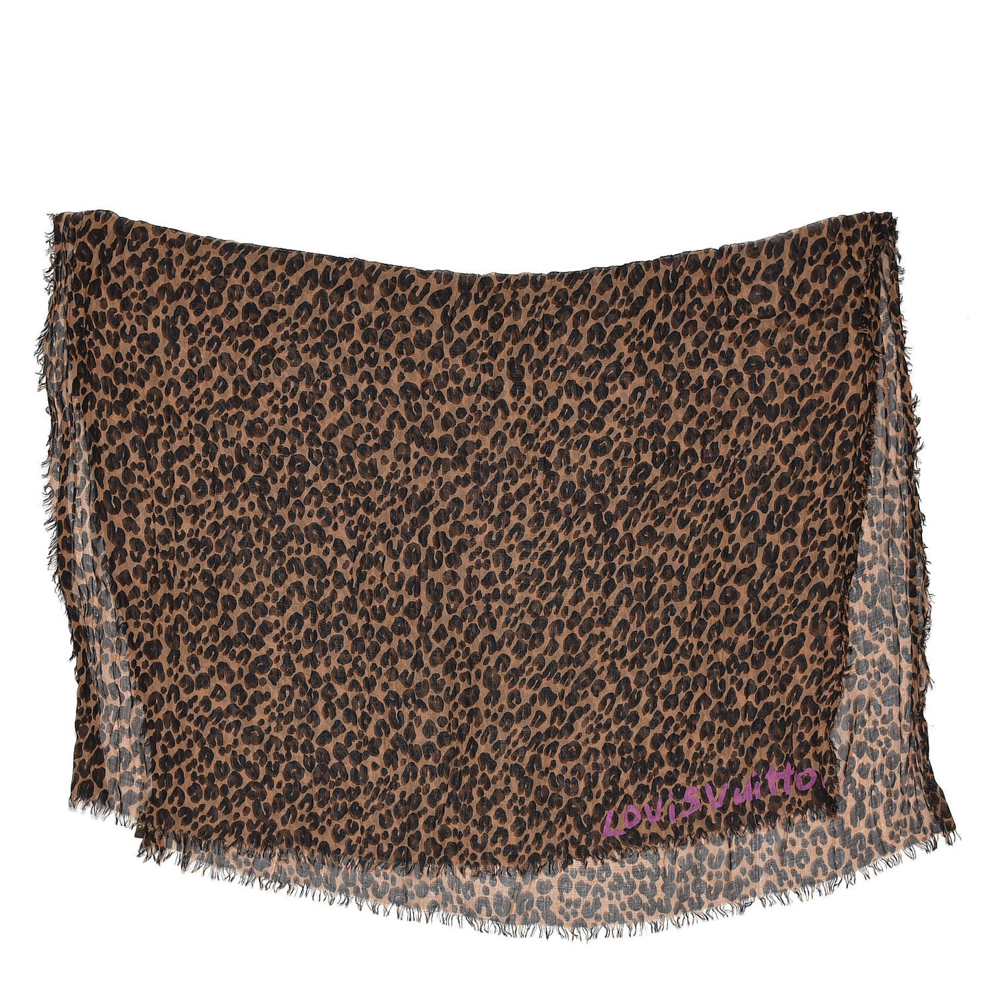Cashmere Silk Leopard Etole Stole Marron