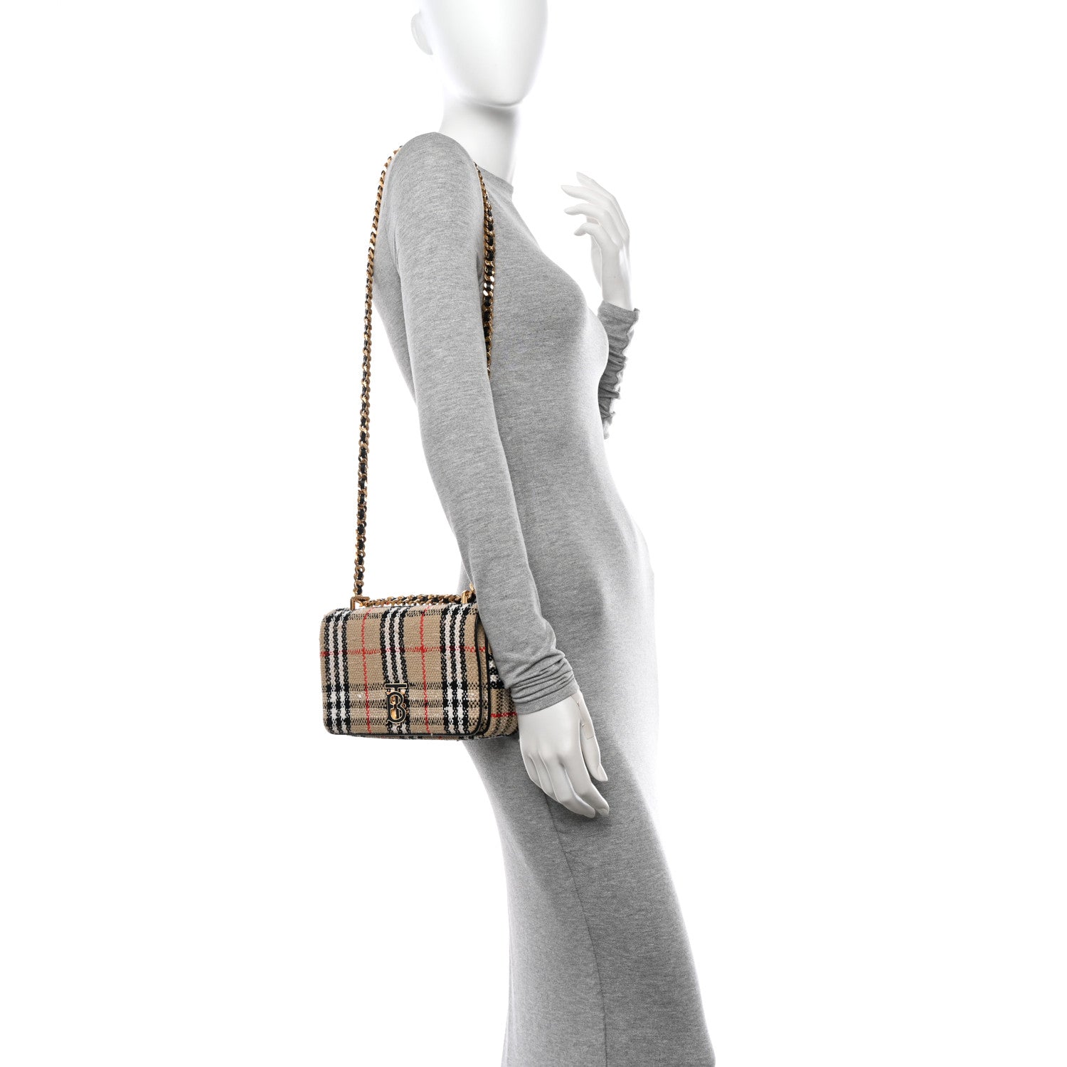 Burberry Calfskin Boucle Check Small Lola Chain Bag Archive Beige 2 of 11