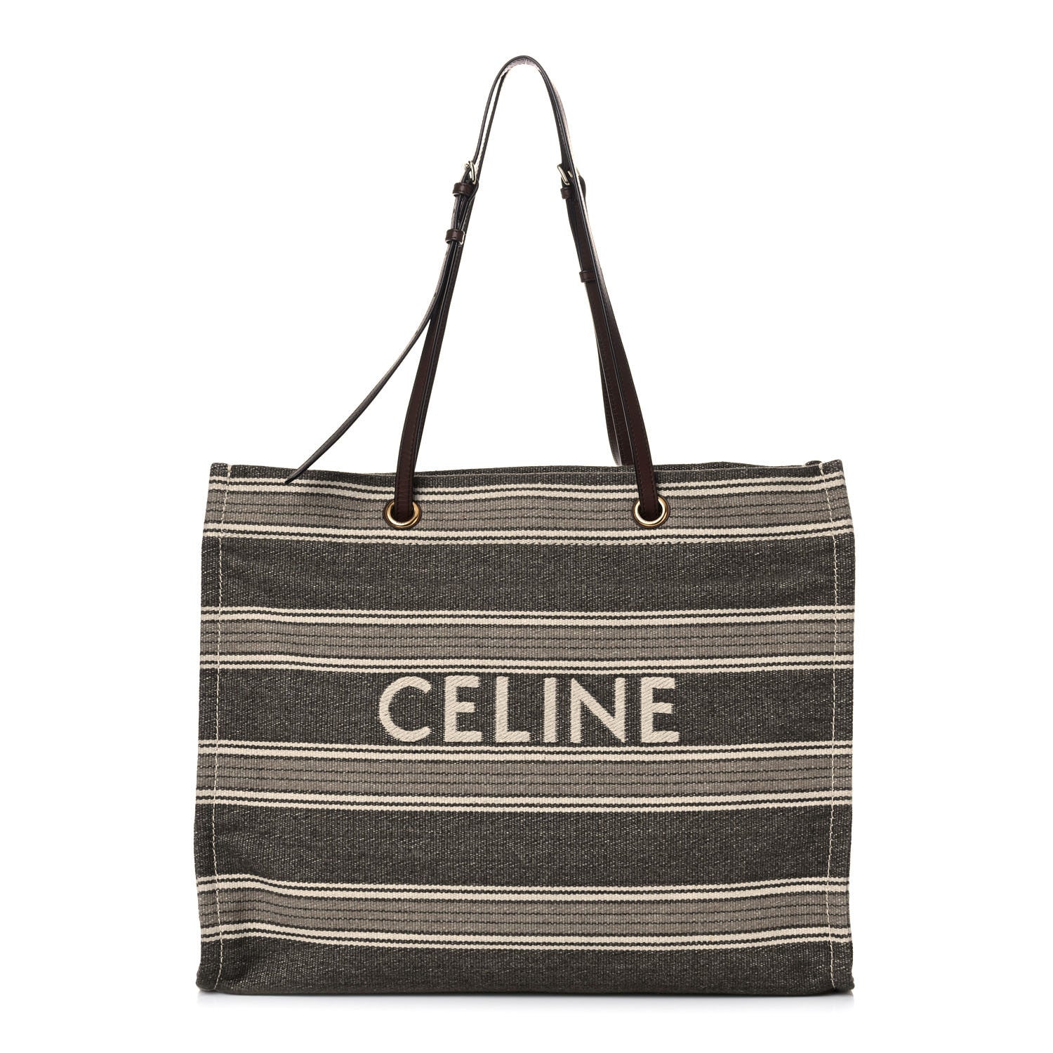 Celine Canvas Calfskin Jacquard Vertical Cabas Grey Brown 1 of 8