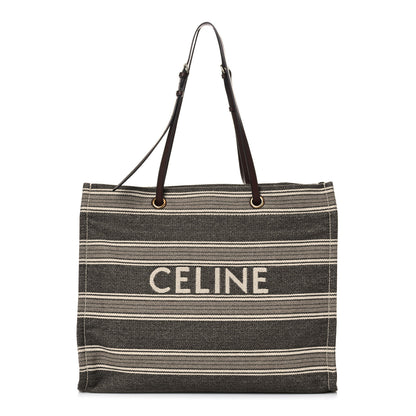 Celine Canvas Calfskin Jacquard Vertical Cabas Grey Brown 1 of 8