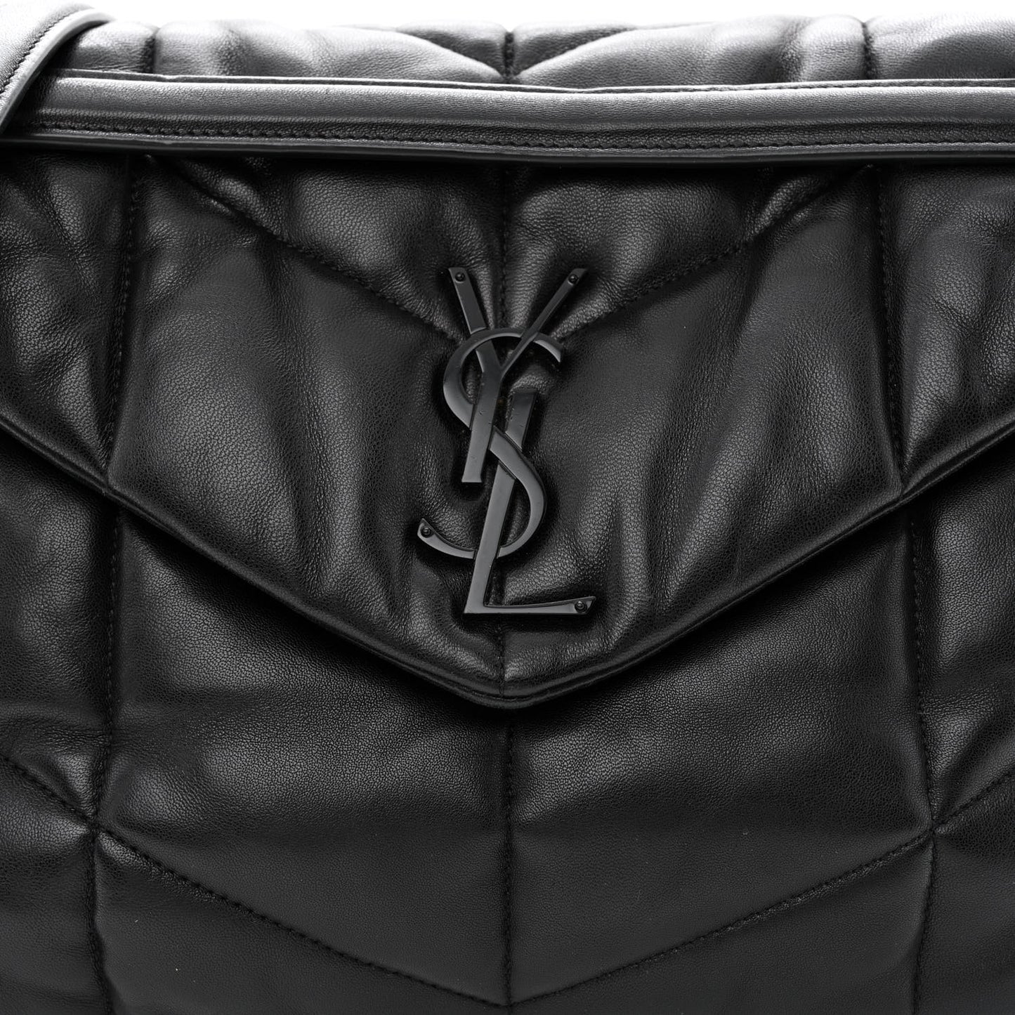 Lambskin Quilted Monogram Monochrome Medium Loulou Puffer Chain Satchel Black