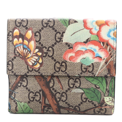 Gucci GG Supreme Monogram Tian French Flap Wallet Beige Multicolor Red 1 of 6