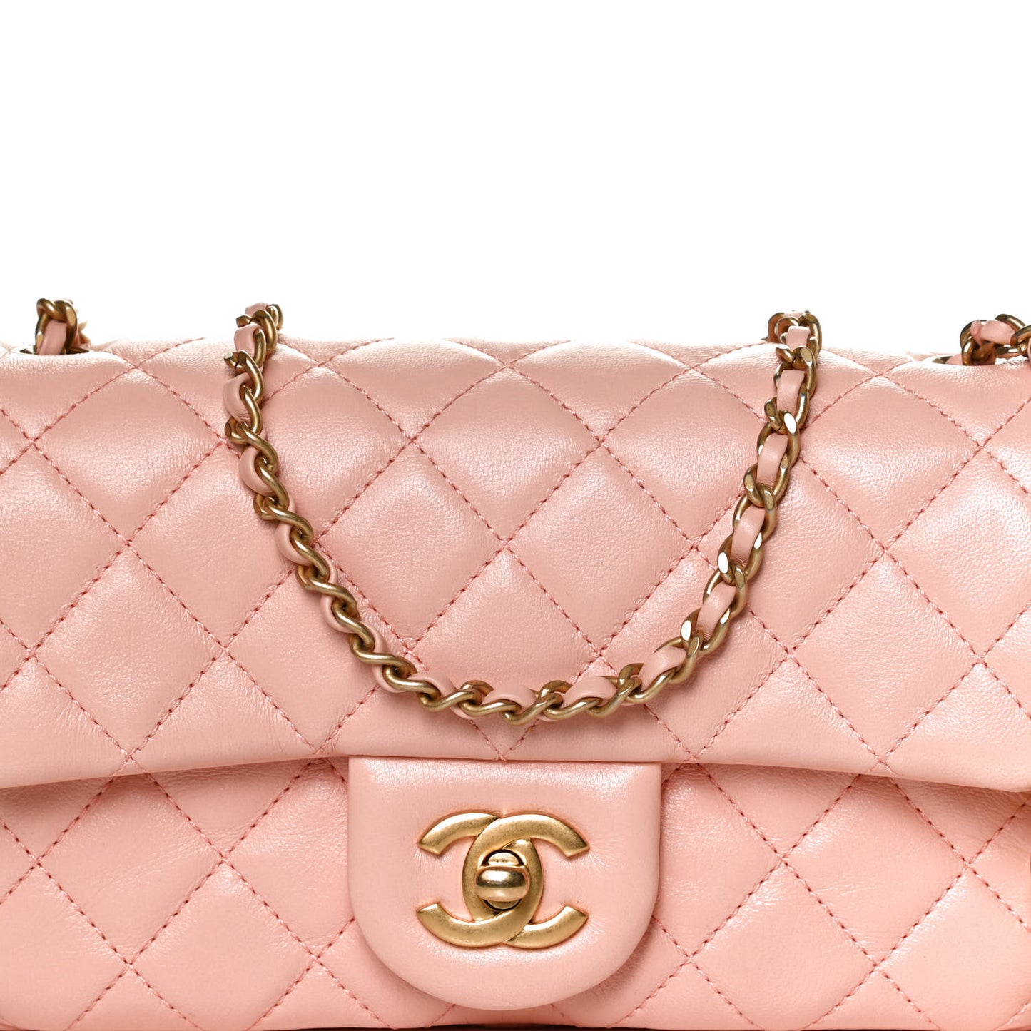 Lambskin Quilted Mini Rectangular Pearl Crush Flap Light Pink