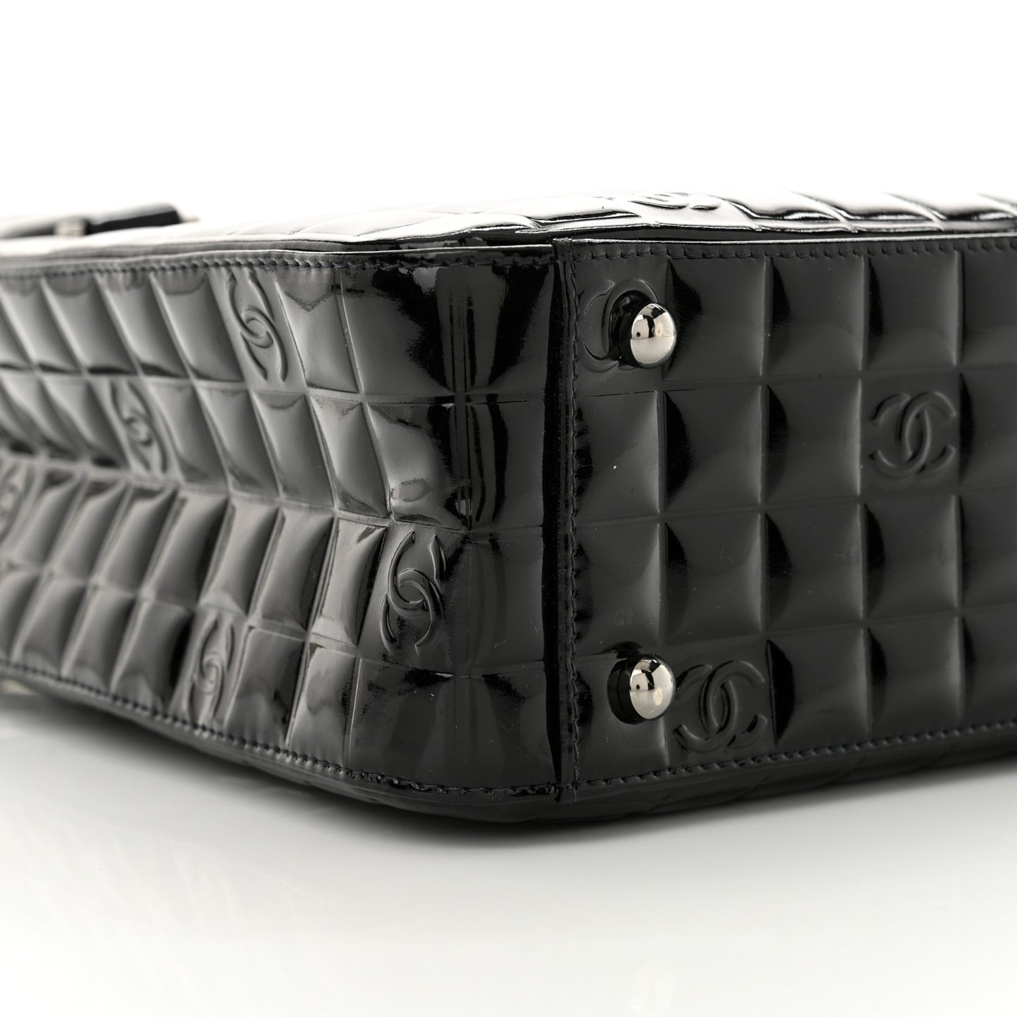 Patent Chocolate Bar Quilted Tote Black