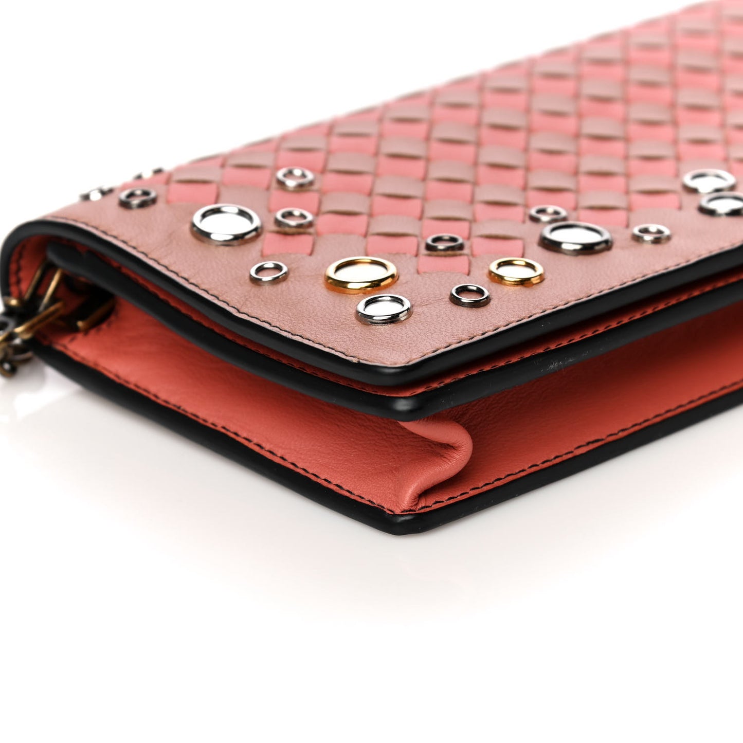 Nappa Intrecciato Studded Embellished Chain Wallet Tan Corallo