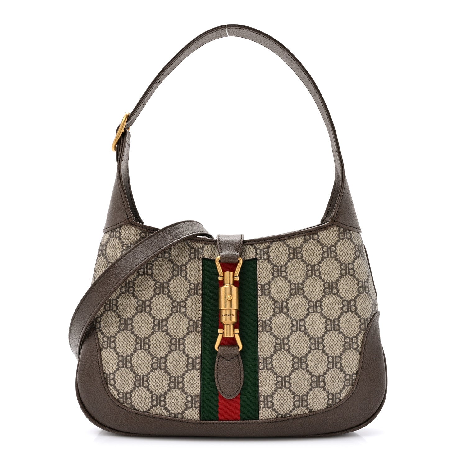 Gucci X BALENCIAGA BB Supreme Monogram Calfskin Web Small Jackie 1961 Hobo Beige Ebony 1 of 10