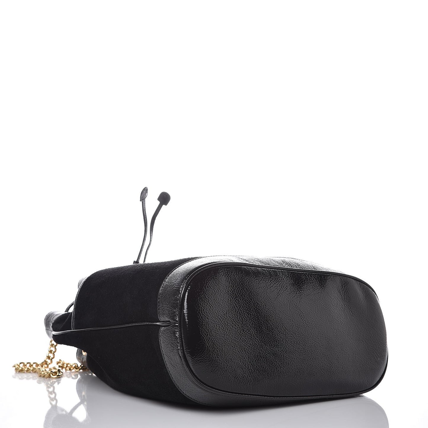 Suede Patent Web Medium Rajah Bucket Bag Black