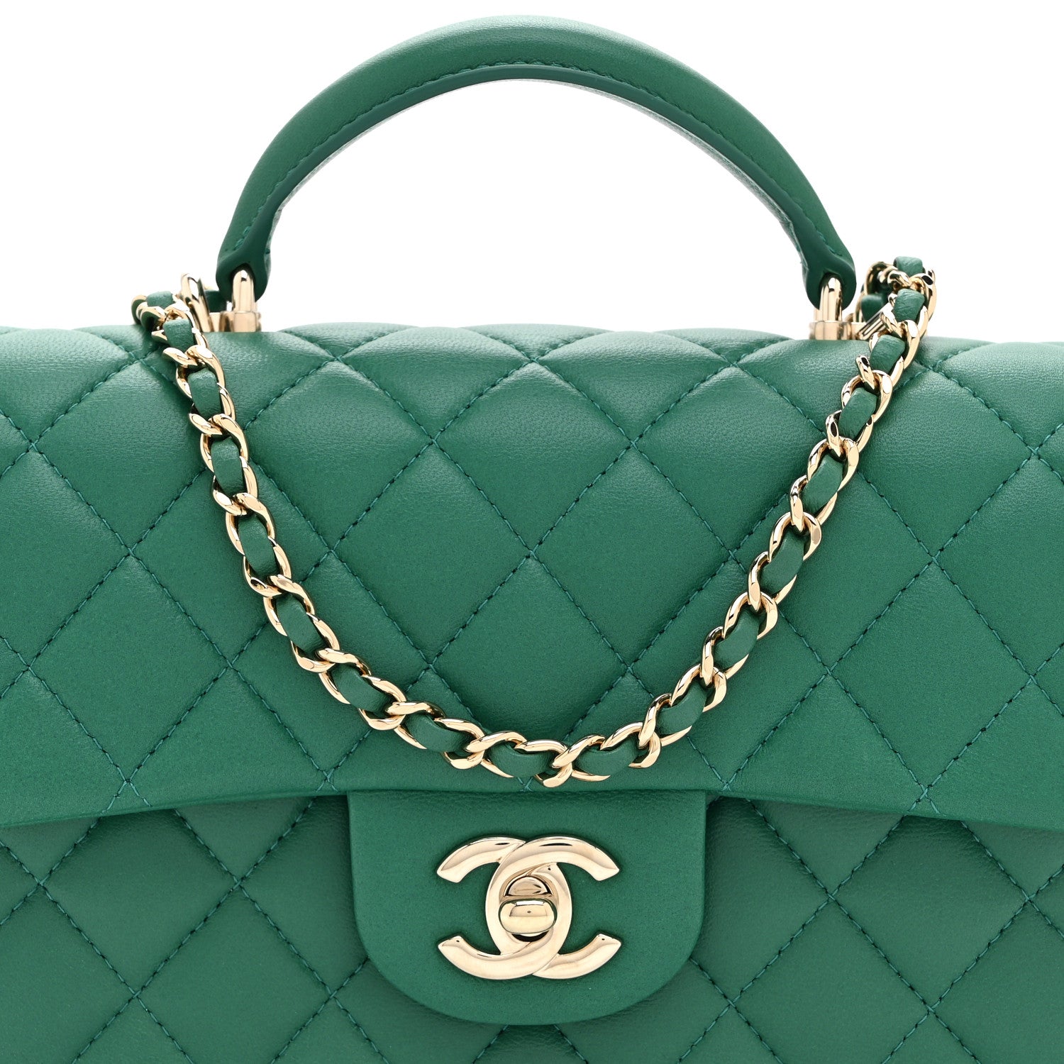 Chanel Lambskin Quilted Mini Top Handle Rectangular Flap Green 8 of 10