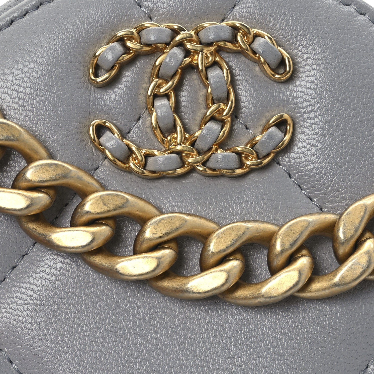Chanel Lambskin Quilted Chanel 19 Round Clutch With Chain Grey 8 of 10