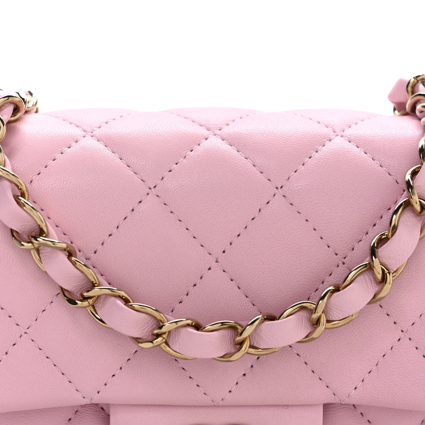 Lambskin Quilted Mini Rectangular Flap Light Pink