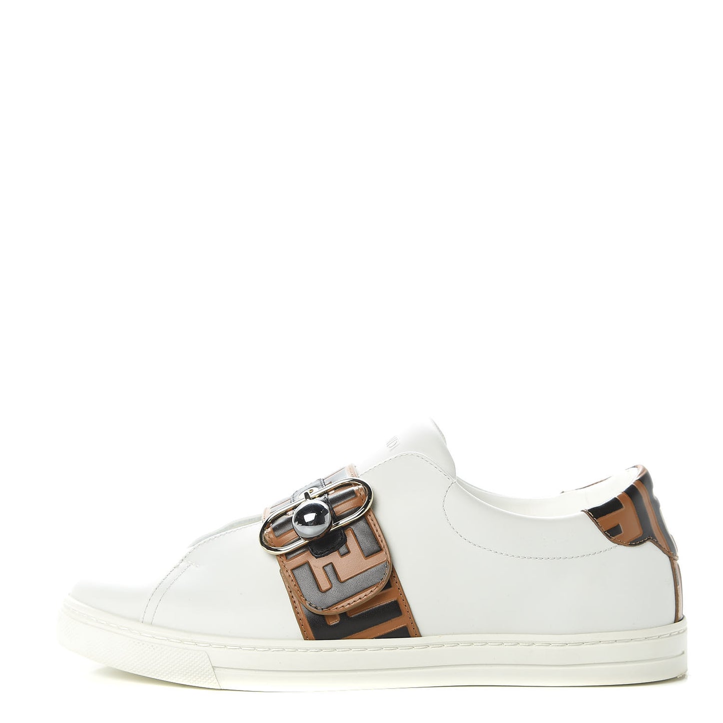 Vitello FF Embossed Pearland Slip On Sneakers 40 White Tobacco Moro