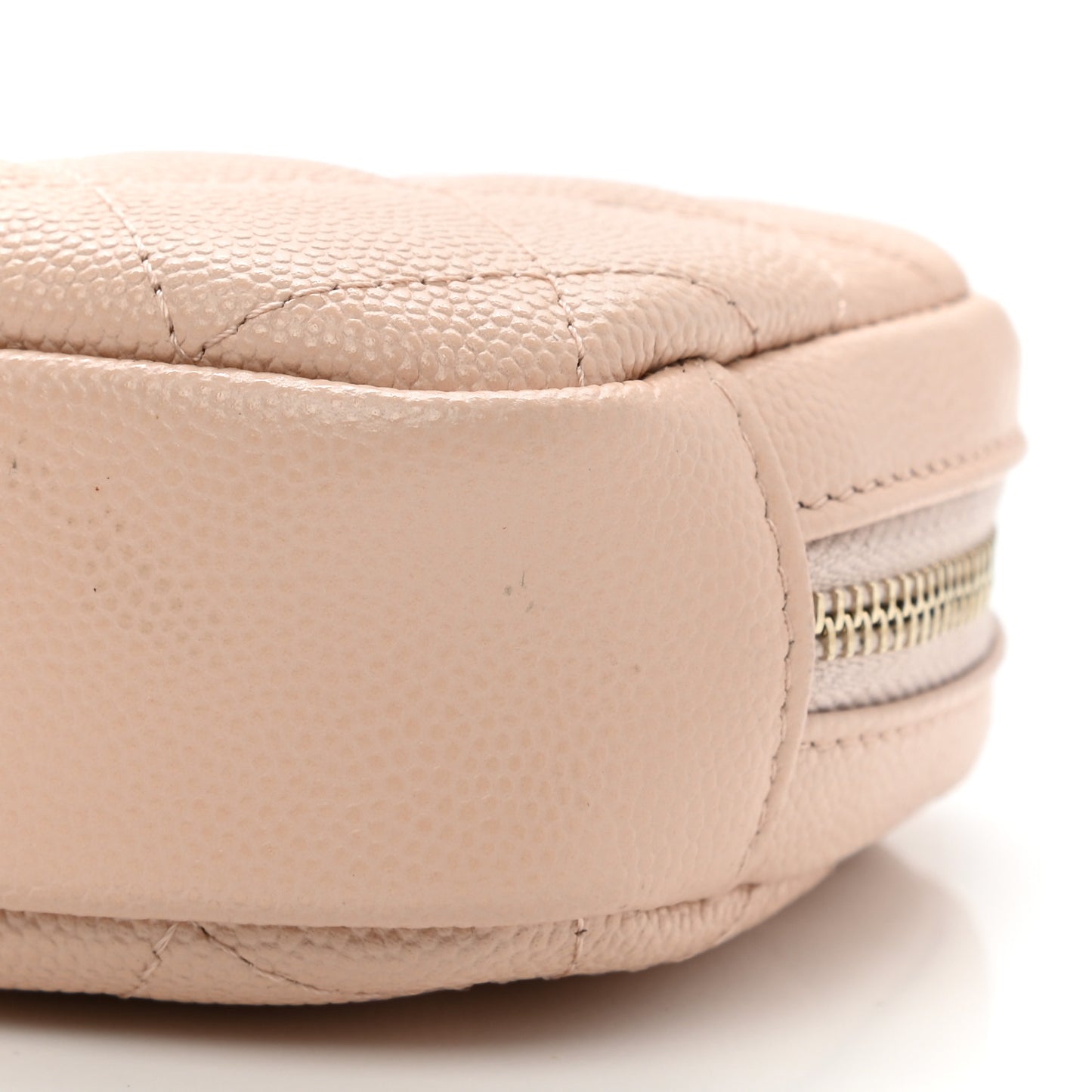 Caviar Quilted Small Curvy Pouch Cosmetic Case Light Beige