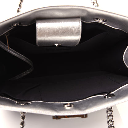 Chanel Metallic Goatskin Calfskin Bi-Color Large Boy Tote Black Silver 5 of 16