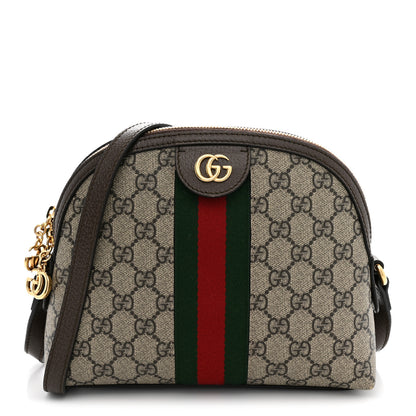 Gucci GG Supreme Monogram Textured Dollar Calfskin Web Small Ophidia Dome Shoulder Bag Beige Ebony New Acero 1 of 11