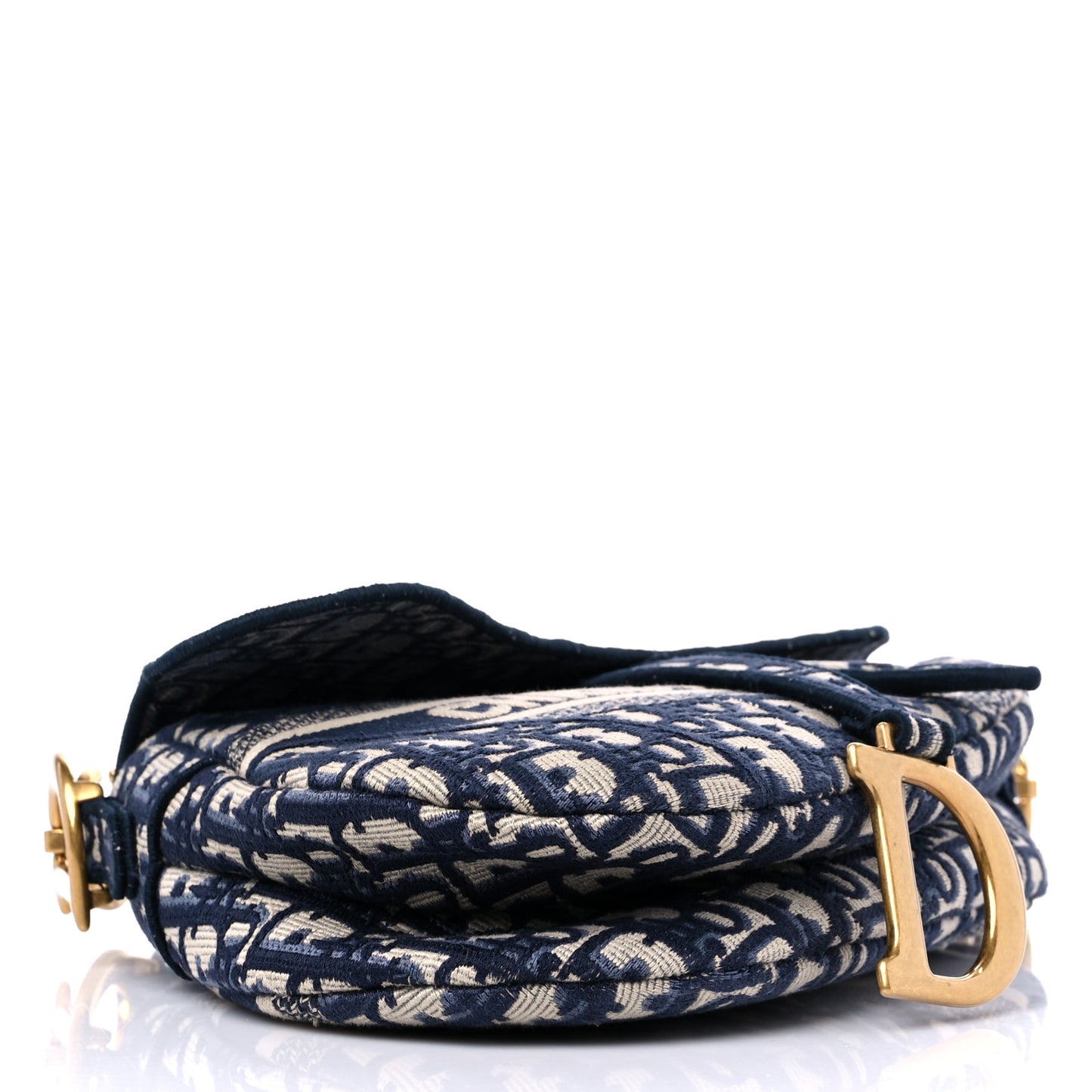 Oblique Embroidered Saddle Bag Blue
