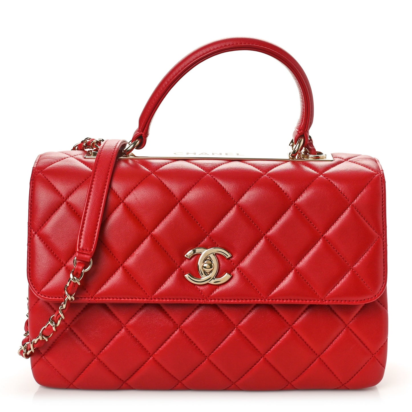 Lambskin Quilted Medium Trendy CC Flap Dual Handle Bag Red