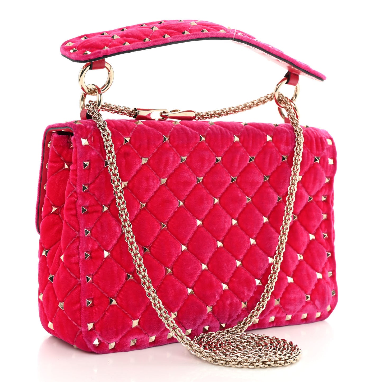 Velvet Medium Rockstud Spike Shoulder Bag Disco Pink
