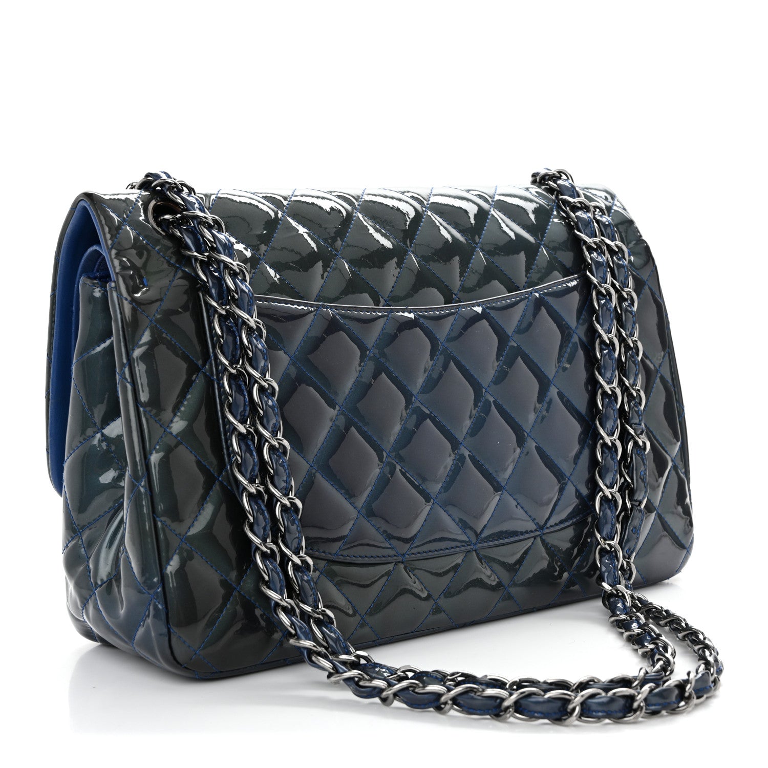 Chanel Patent Quilted Jumbo Double Flap Blue 3 of 20