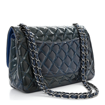 Chanel Patent Quilted Jumbo Double Flap Blue 3 of 20