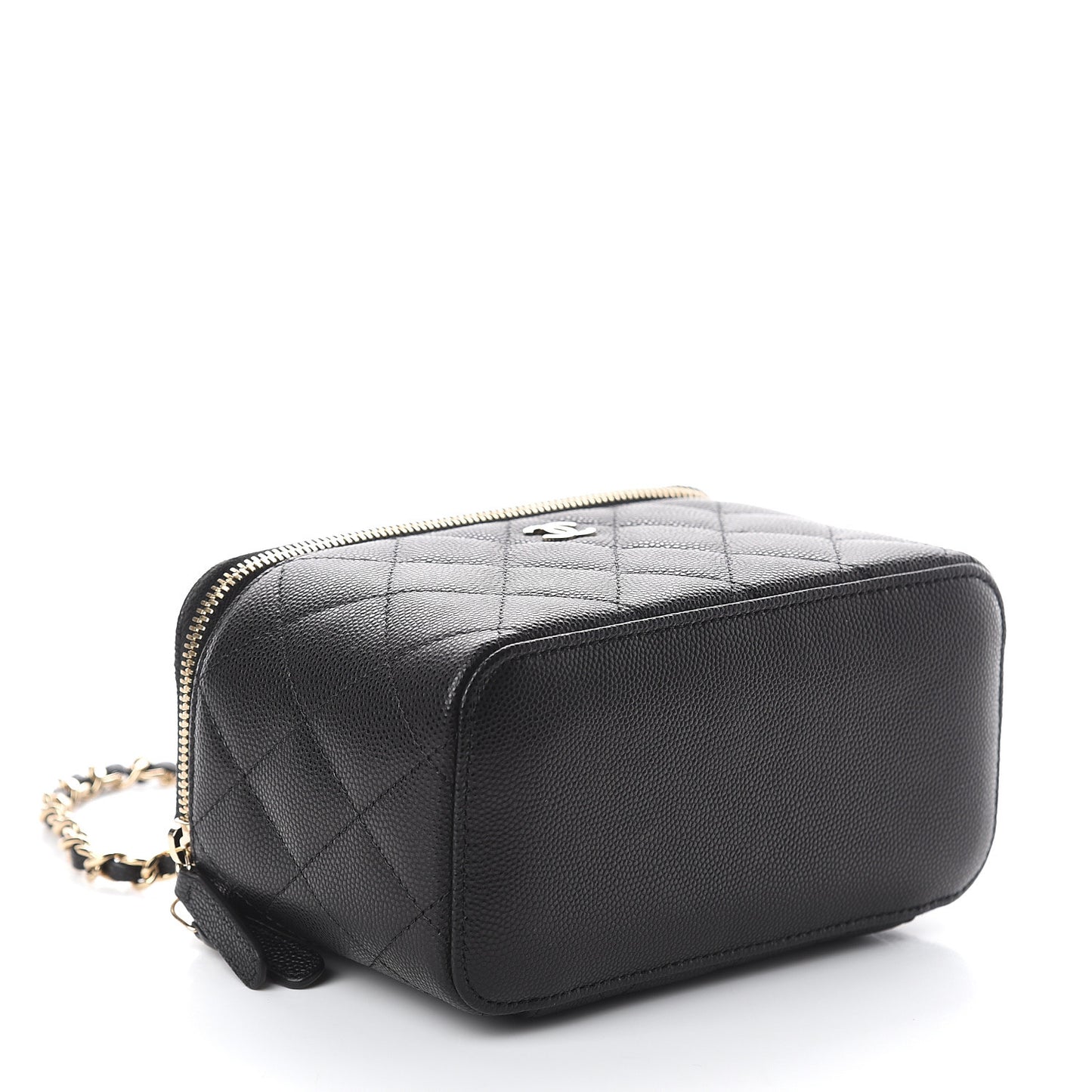 Caviar Quilted Small Vanity Case With Chain Black