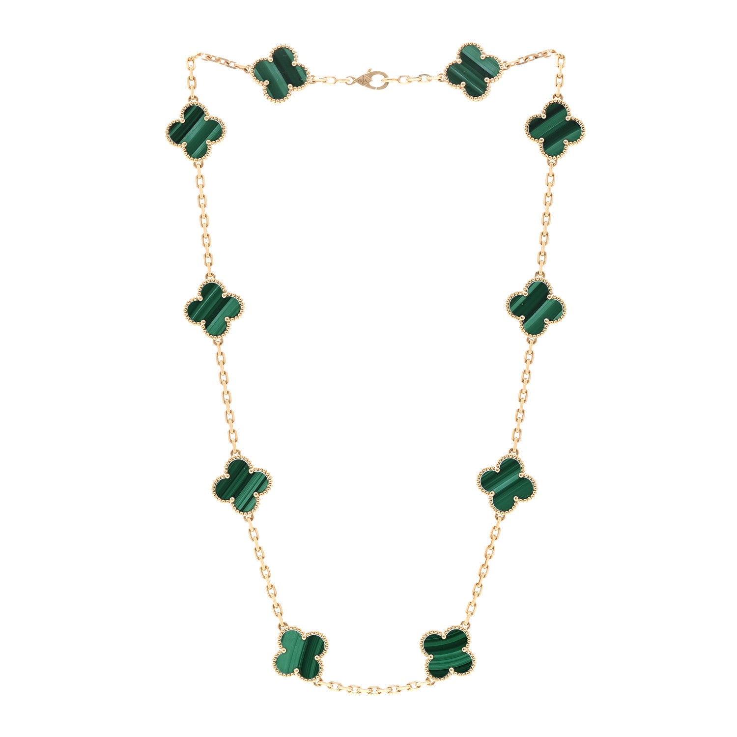 Van Cleef & Arpels 18K Yellow Gold Malachite 10 Motifs Vintage Alhambra Necklace 3 of 7