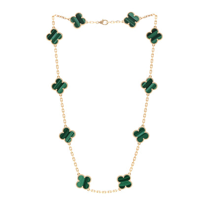 Van Cleef & Arpels 18K Yellow Gold Malachite 10 Motifs Vintage Alhambra Necklace 3 of 7
