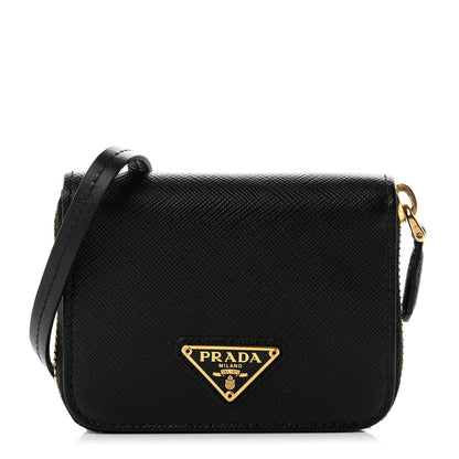 Prada Saffiano Wallet With Strap Black 1 of 7