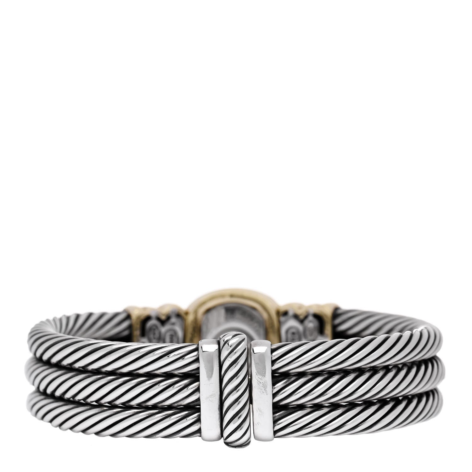 David Yurman Sterling Silver 18K Yellow Gold Lemon Citrine Albion Triple Cable Bracelet 2 of 3