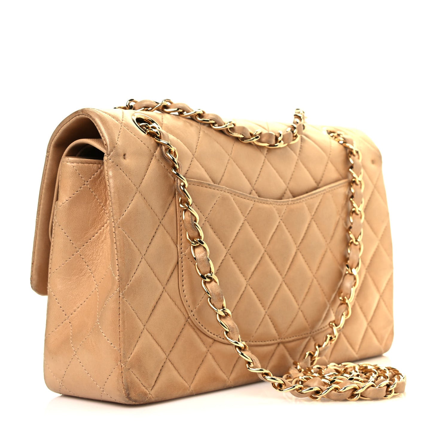 Lambskin Quilted Medium Double Flap Beige