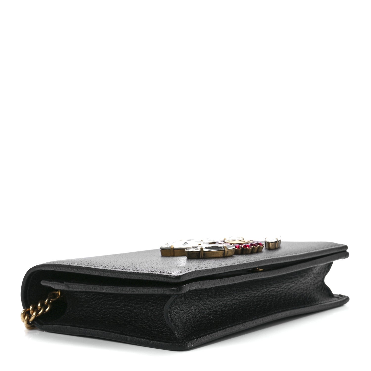 Gucci Calfskin Marquise Crystals Mini GG Chain Wallet Black 4 of 11
