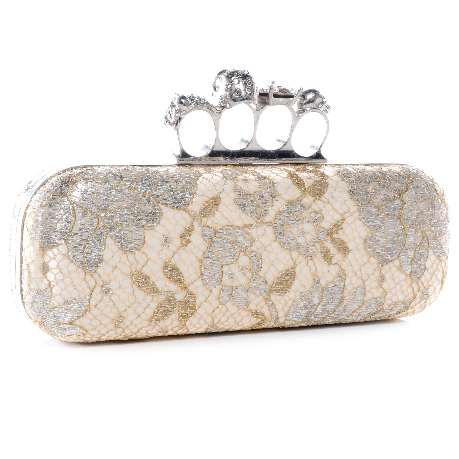 Alexander McQueen Lake Tulip Lace Knuckle-Duster Clutch Bag Silver 3 of 15