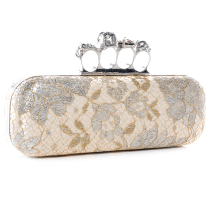 Alexander McQueen Lake Tulip Lace Knuckle-Duster Clutch Bag Silver 3 of 15