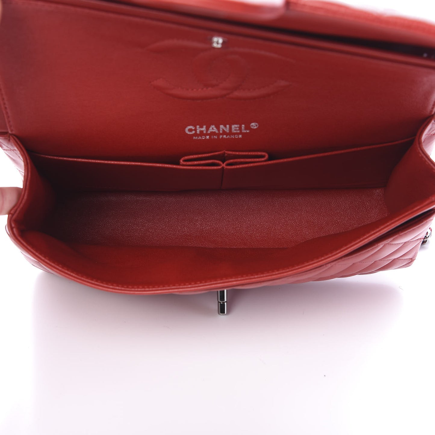 Lambskin Quilted Medium Double Flap Red