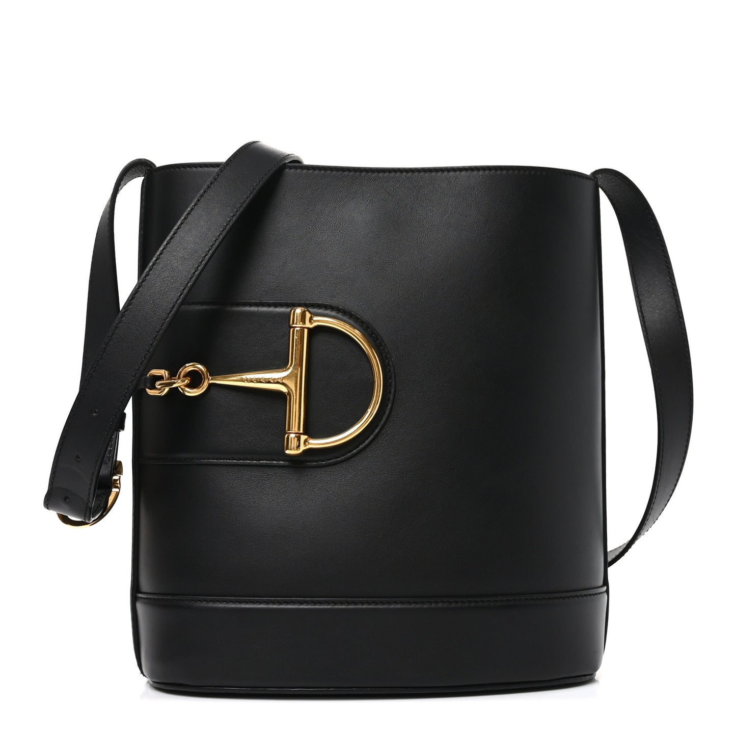 Arabella Calfskin Horsebit 73 Medium Bucket Bag Black