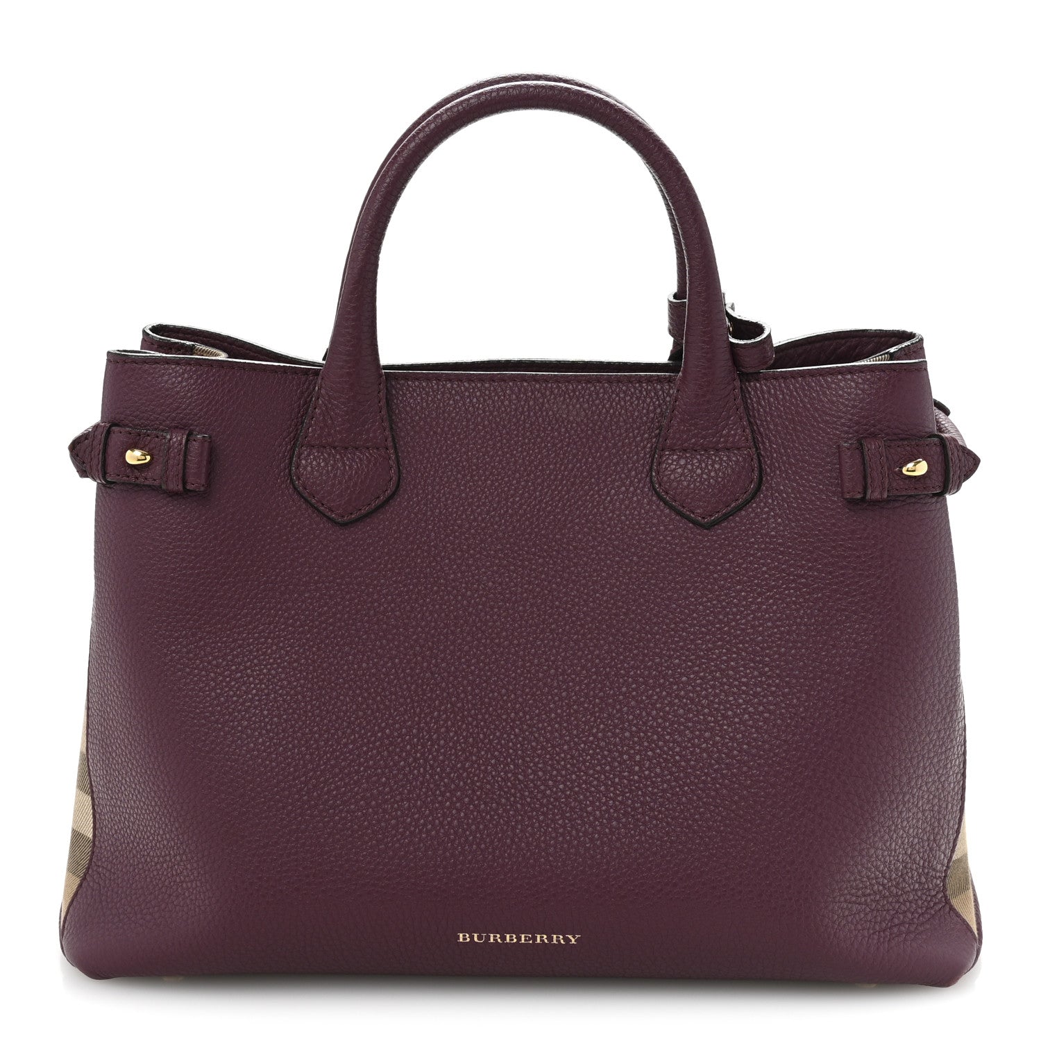 Burberry Grainy Calfskin House Check Medium Banner Tote Elderberry 1 of 13