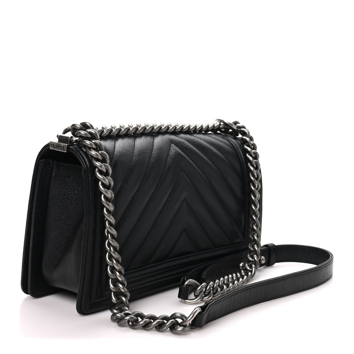 Caviar Chevron Quilted Medium Boy Flap Black