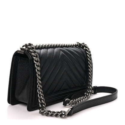 Chanel Caviar Chevron Quilted Medium Boy Flap Black 3 of 11