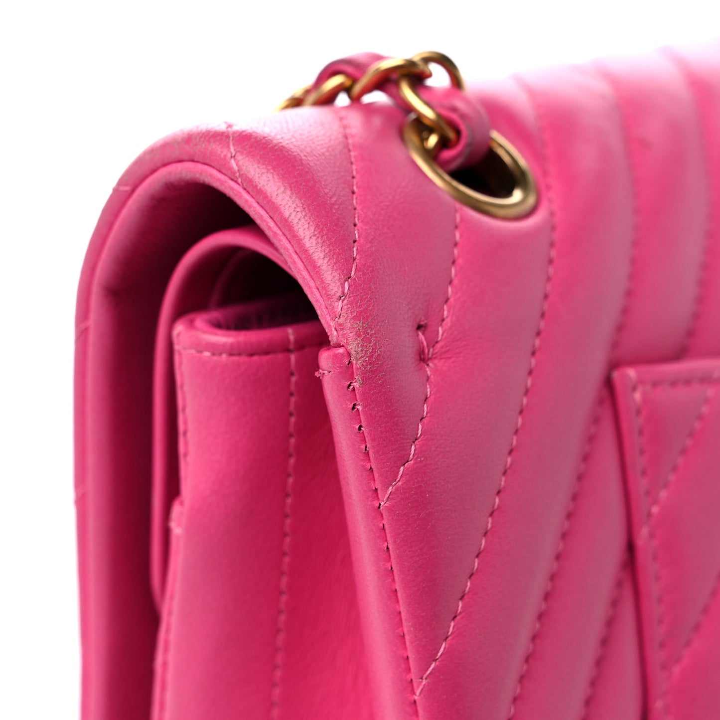 Lambskin Chevron Quilted Medium Double Flap Pink
