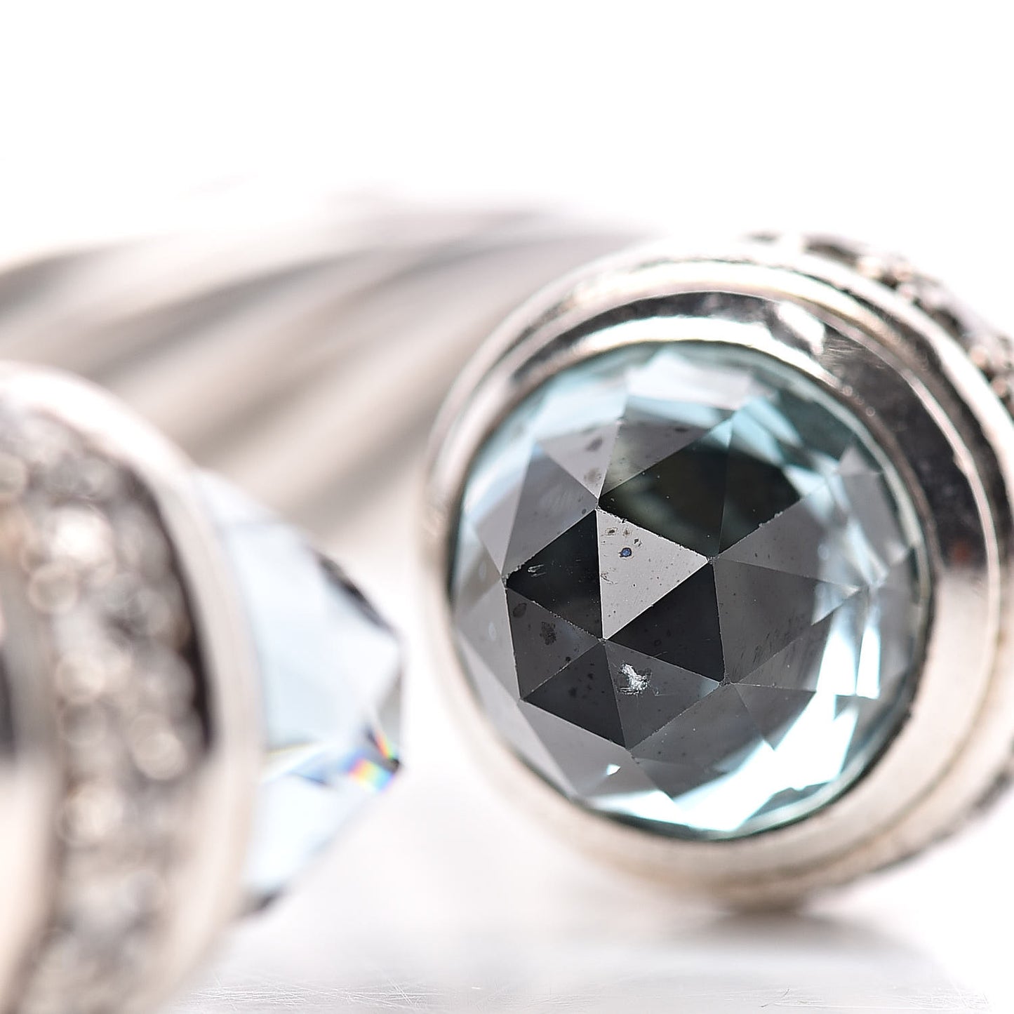 Sterling Silver Blue Topaz Diamond 10mm Cable Classics Bracelet