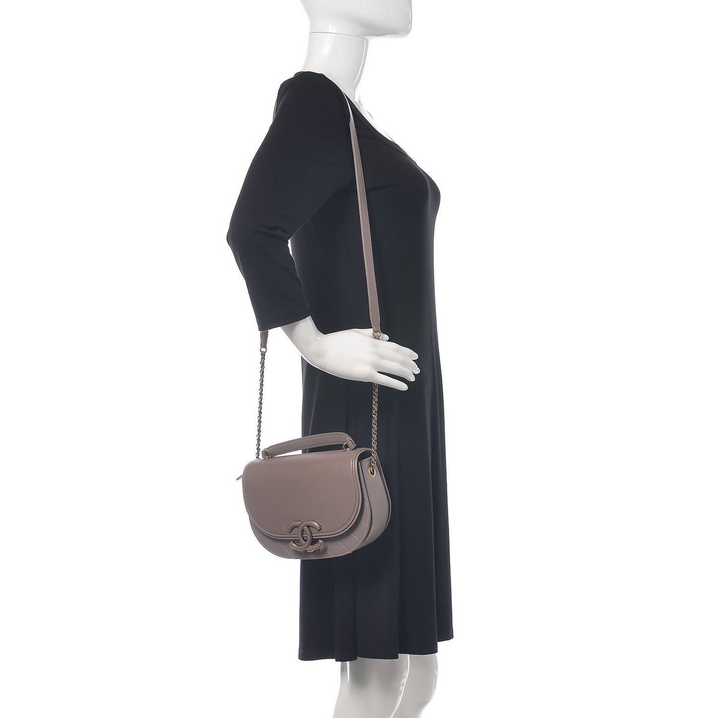 Shiny Calfskin Goatskin Quilted Small Coco Curve Messenger Flap Grey