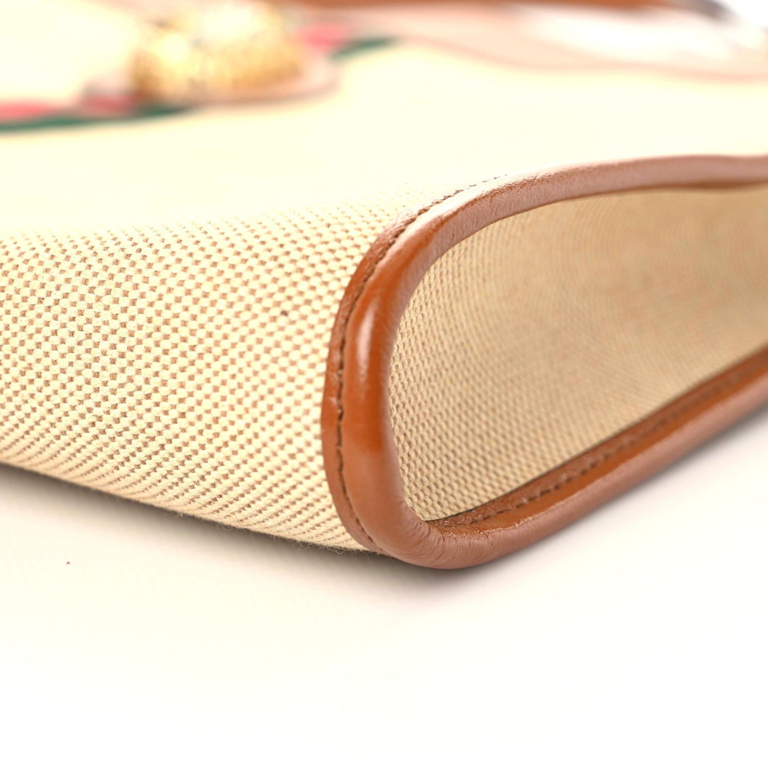 Gucci Vintage Canvas Calfskin Web Large Rajah Chain Tote Sand Light Cuir 7 of 12