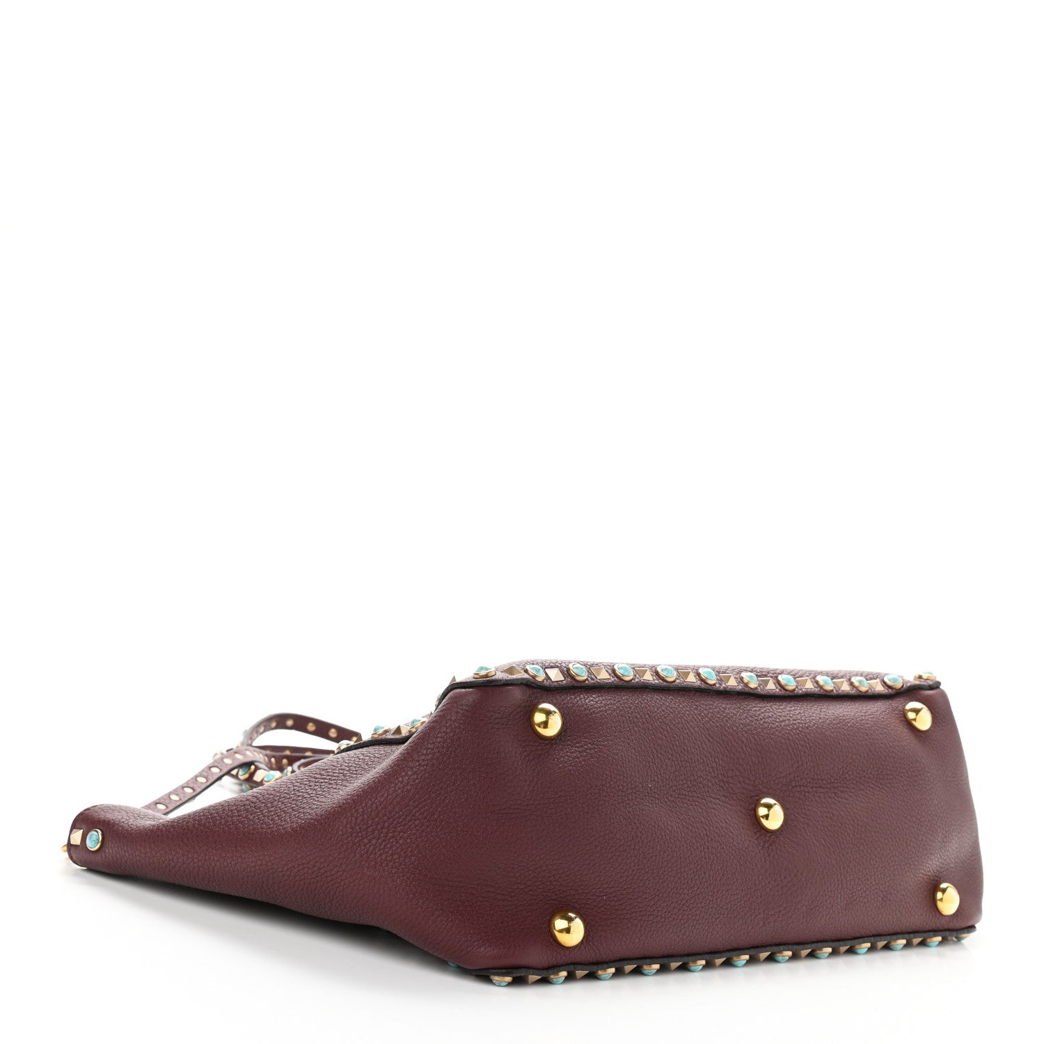 Valentino Garavani Pebbled Calfskin Turquoise Medium Rockstud Rolling Tote Rubin 4 of 10