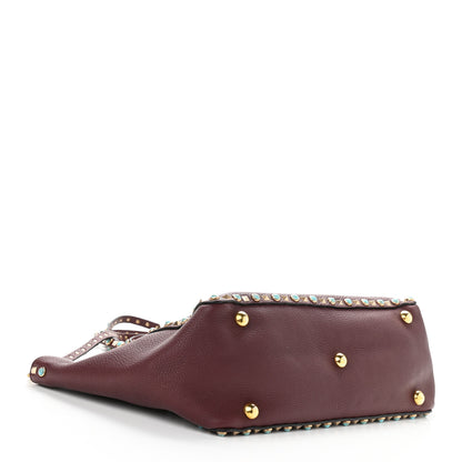Valentino Garavani Pebbled Calfskin Turquoise Medium Rockstud Rolling Tote Rubin 4 of 10