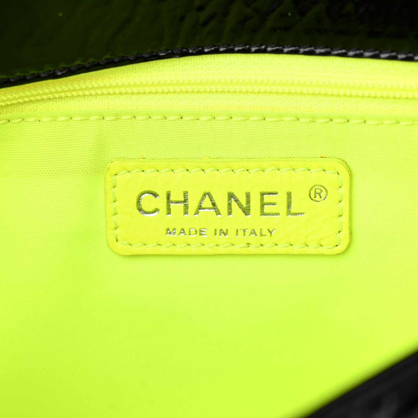 Patent Quilted Day Glo Flap Bag Black