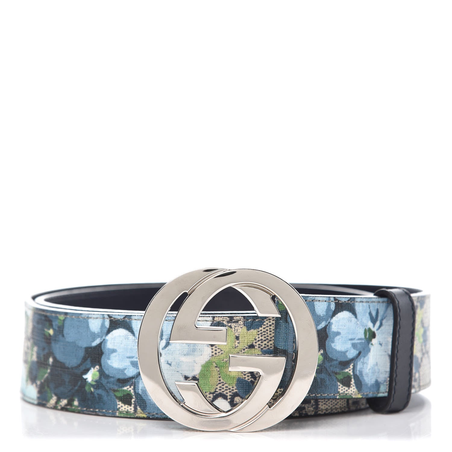 Gucci GG Supreme Monogram Blooms Interlocking G Belt 95 38 Beige Blue Navy 1 of 8