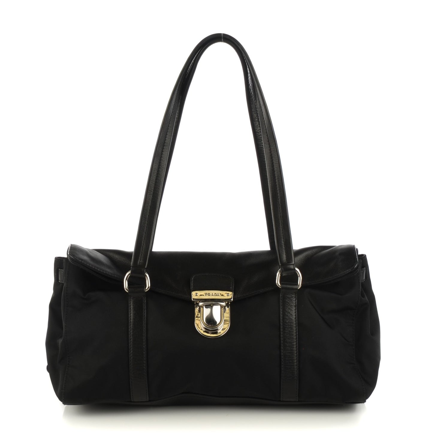 Tessuto Nylon Vitello Foldover Pushlock Satchel Black