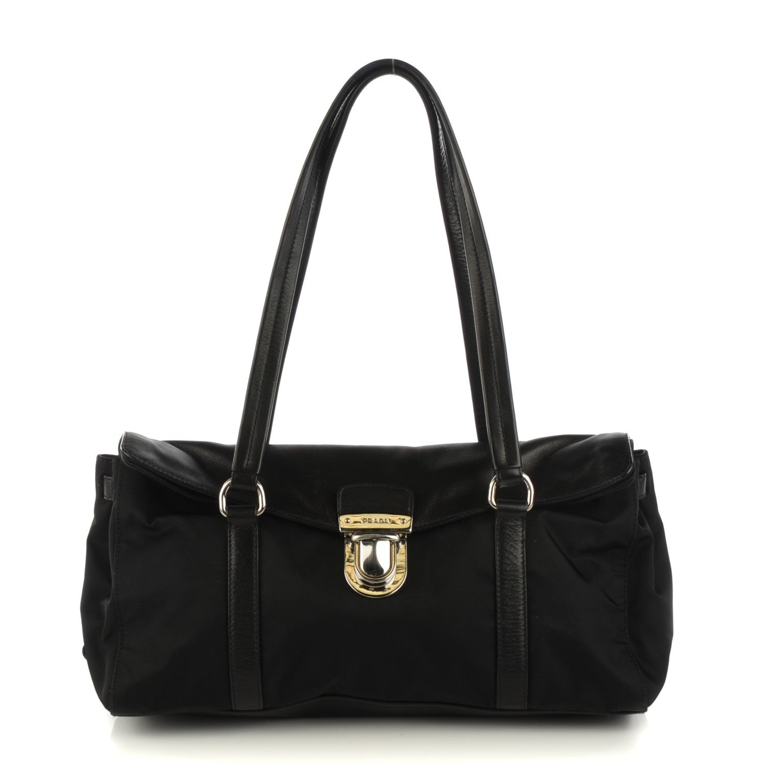 Prada Tessuto Nylon Vitello Foldover Pushlock Satchel Black 1 of 8